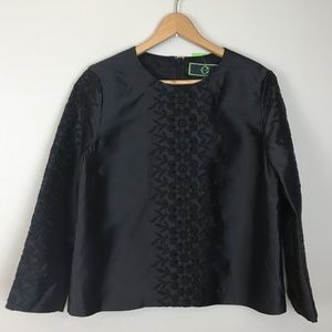 NWT C. Wonder Black Long Sleeve Embroidered Blouse